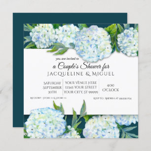 Paare Dusche Peacock Blue White Hydrangea Floral Einladung