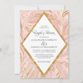 Paare Dusche Rose Gold Imitats Glitzer Marmorblau Einladung (Vorderseite)