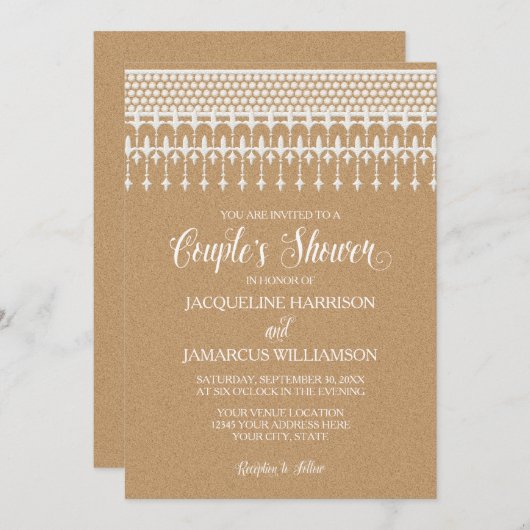 Paare Dusche Rustikale Vintage Spitzentechnologie Einladung (Vorne/Hinten)