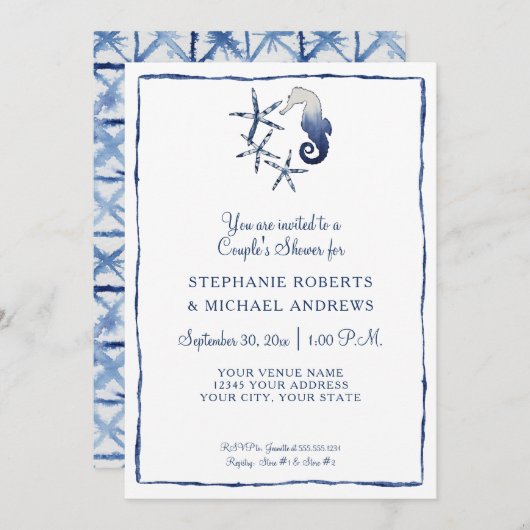 Paare Dusche Shibori Seepferd Starfish Beach Art Einladung (Vorne/Hinten)