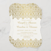 Paare Dusche Vintag Moderne Goldene Spitzen Elegan Einladung (Vorne/Hinten)