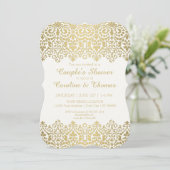 Paare Dusche Vintag Moderne Goldene Spitzen Elegan Einladung (Stehend Vorderseite)