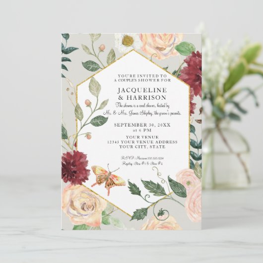 Paare Dusche Wasserfarbe Herbst Blauer Kunst Einladung (Stehend Vorderseite)