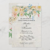 Paare duschen modernes Aquarell-Blumenmarmor Einladung (Vorne/Hinten)