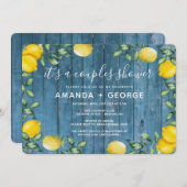 Paare duschen Zitronen und blaues Holz Einladung (Vorne/Hinten)