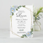 Paare Duschgeometrie Dusty Blue Floral Einladung (Stehend Vorderseite)