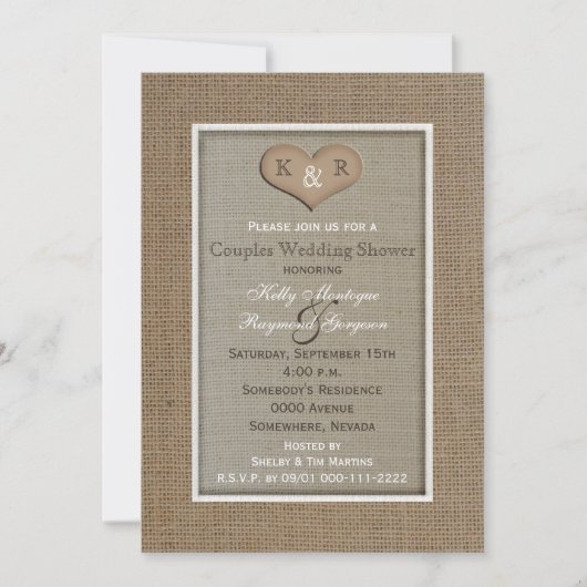 Paare Einladung von Coed Polterabend — Burlap (Vorderseite)