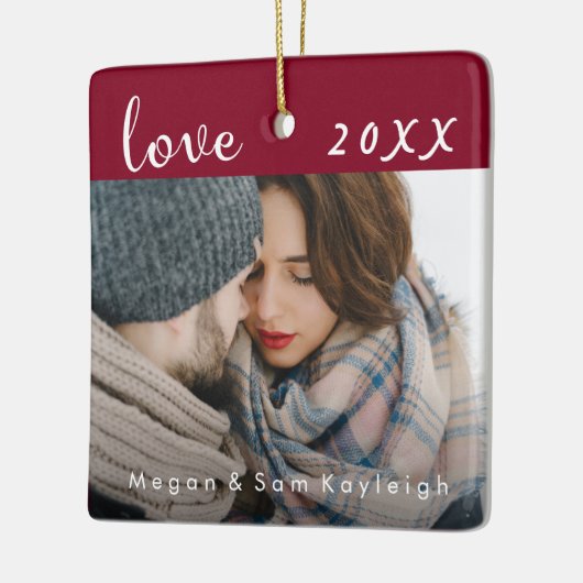 Paare Elegantes Foto mit roter Liebe und Datum mit Keramikornament (Links)