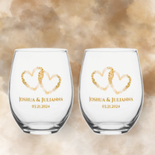 Paare ernennen Elegante Golden Intertwined Hearts Weinglas Ohne Stiel