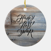 Paare Erste Weihnachten mit Namensdatum Rustikal Keramik Ornament (Hinten)