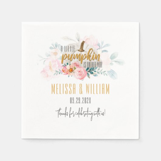Paare Fall Baby Dusche Pumpkin Bloral Custom Serviette (Vorderseite)