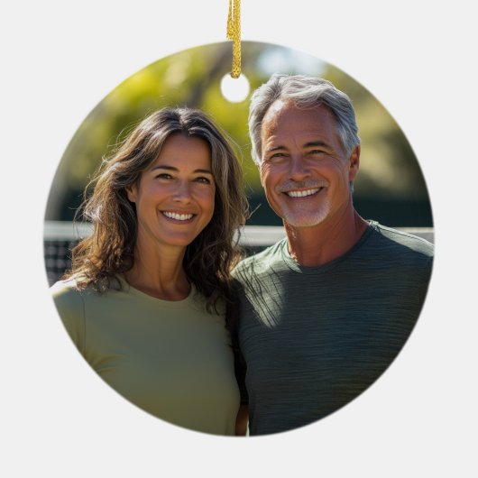 Paare Foto Pickleball Weihnachtsfeier Keramik Ornament (Hinten)