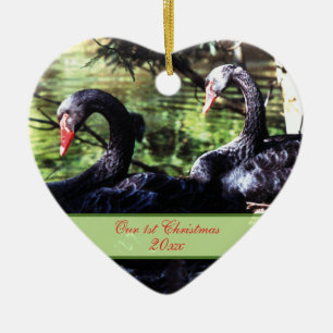 Paare für das Leben Schwarze Schwäne 1. Weihnachts Keramikornament