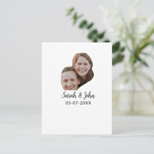 Paare Gesicht Foto hinzufügen Name Datum einfache  Postkarte (Stehend Vorderseite)