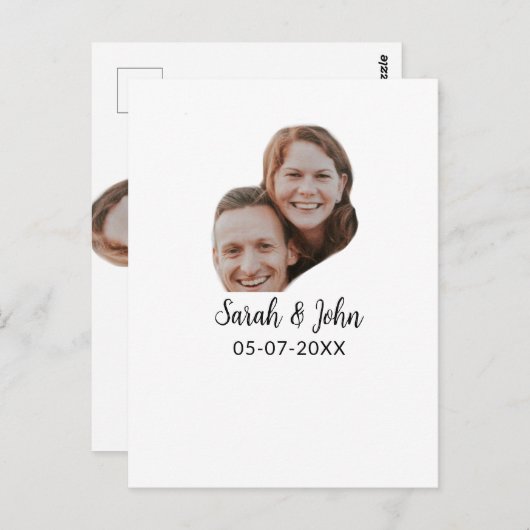 Paare Gesicht Foto hinzufügen Name Datum einfache Postkarte (Vorne/Hinten)