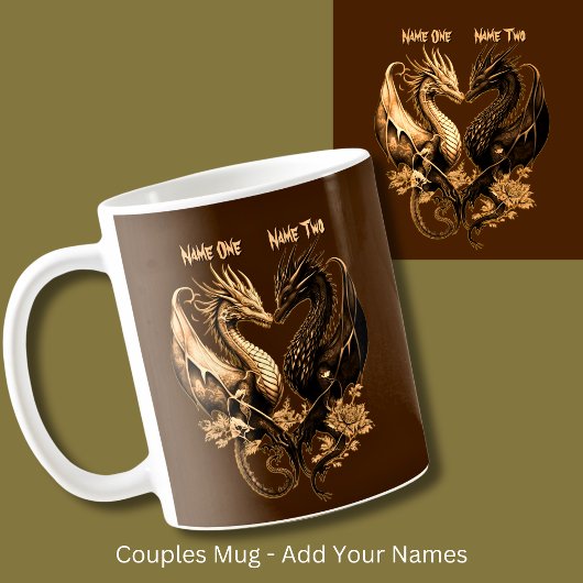 Paare Gold Dragons Namen hinzufügen Kaffeetasse