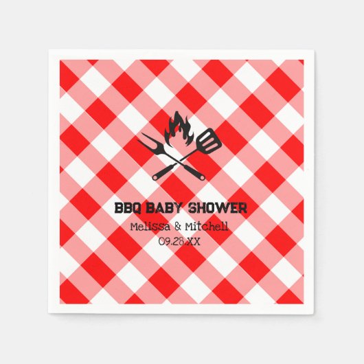 Paare GRILLEN Baby Dusche Rot kariert Gingham Serviette (Vorderseite)