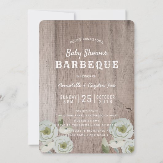 Paare GRILLEN Rose & Wood Baby Dusche Einladung (Vorderseite)