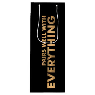 PAARE GUT MIT ALLEM Text Gold Foil on Black Geschenktüte Für Weinflaschen