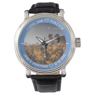 Paare Hochzeit Jahrestag Foto-Vorlage Blau Armbanduhr