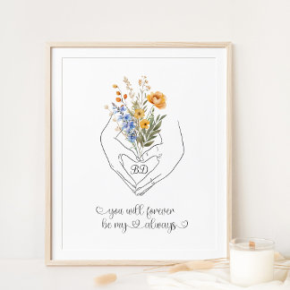 Paare Holding Hand Herz Form Blumengestalt Art Poster