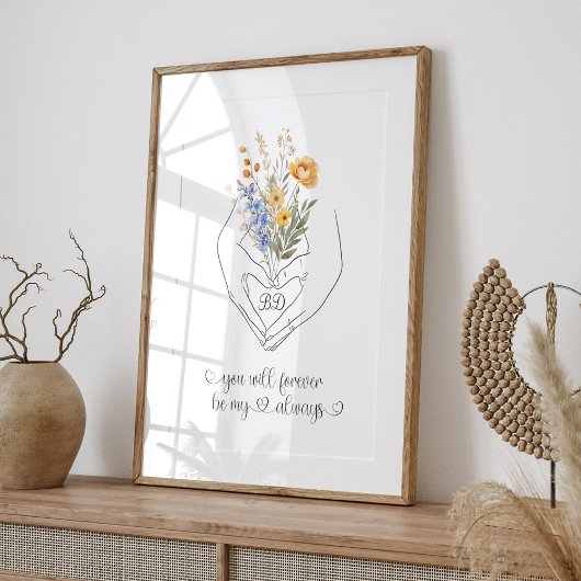 Paare Holding Hand Herz Form Blumengestalt Art Poster