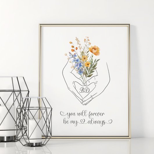 Paare Holding Hand Herz Form Blumengestalt Art Poster