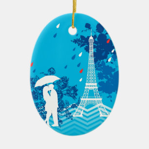 Paare in Paris mit Eiffle Turm Keramik Ornament
