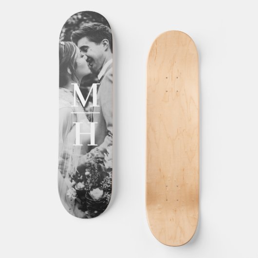Paare Initial Retro Foto Monogram Skateboard (Vorderseite)