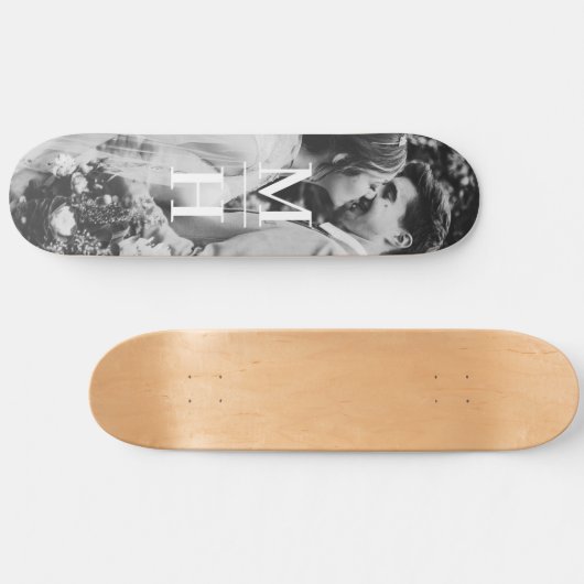 Paare Initial Retro Foto Monogram Skateboard (Horizontal)