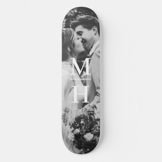 Paare Initial Retro Foto Monogram Skateboard (Vorderseite)