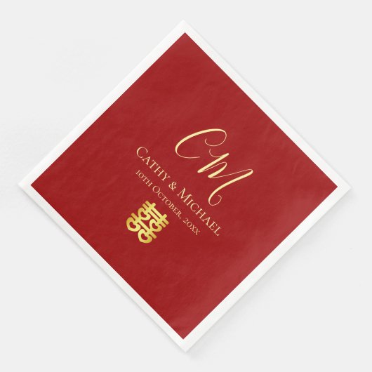 Paare Initialen moderne chinesische Hochzeit rot Serviette (Ecke)