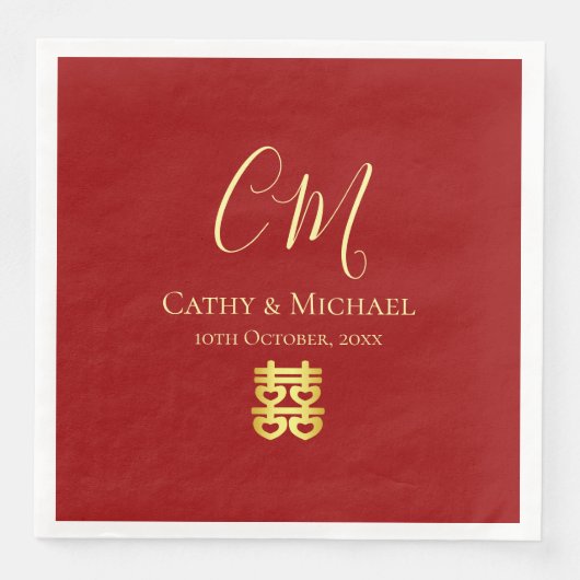 Paare Initialen moderne chinesische Hochzeit rot Serviette (Vorderseite)