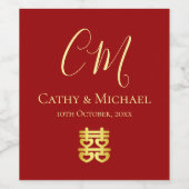 Paare Initialen moderne chinesische Hochzeit rot Weinetikett (Einzelnes Label)