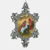Paare Kardinäle Schneeflocken Zinn-Ornament (Links)