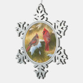 Paare Kardinäle Schneeflocken Zinn-Ornament (Rechts)