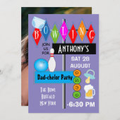 Paare Kinderdusche Vater-Chelor Retro Bowling Part Einladung (Vorne/Hinten)