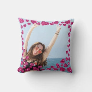 Paare Liebe Foto Rosa Glitzer Herz Modernes Niedli Kissen