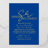 Paare Mit Monogramm Blue Gold Hochzeit Folieneinladung (Vorderseite)