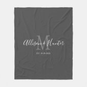 Paare Moderne Handschrift Grau Monogramm Fleecedecke (Vorderseite)