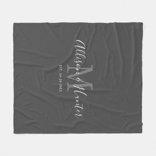Paare Moderne Handschrift Grau Monogramm Fleecedecke (Vorderseite (Horizontal))