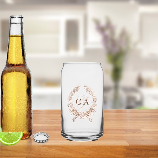 Paare Monogramm Initialen Kranz Rose Gold Dosenglas