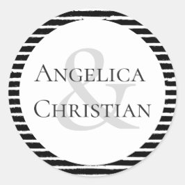 Paare Name Moderner Schwarz-weißer Streifen Runder Aufkleber