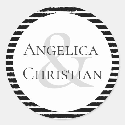 Paare Name Moderner Schwarz-weißer Streifen Runder Aufkleber (Vorderseite)