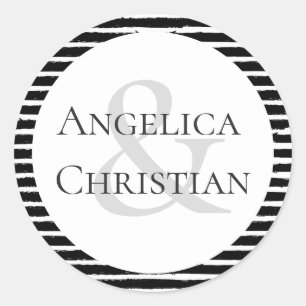 Paare Name Moderner Schwarz-weißer Streifen Runder Aufkleber