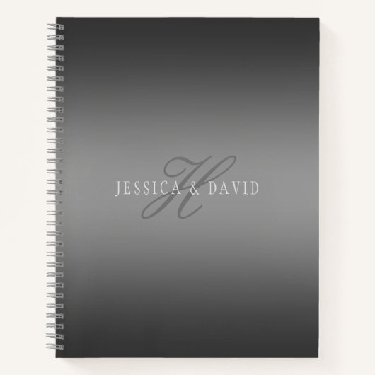 Paare Name & Name Monogram Gradient Gray Notizblock (Vorderseite)