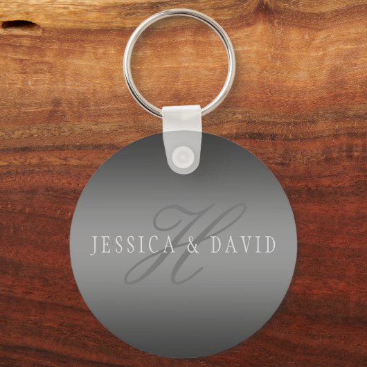 Paare Name & Name Monogram Gradient Gray Schlüsselanhänger (Rückseite)