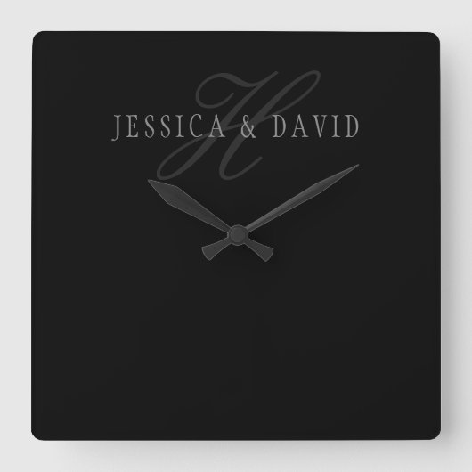 Paare: Name und Name Monogramm Quadratische Wanduhr (Vorderseite)