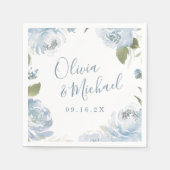 Paare Namen Romantische dustische blaue Blumenhoch Serviette (Vorderseite)