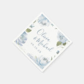 Paare Namen Romantische dustische blaue Blumenhoch Serviette (Ecke)